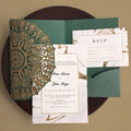 Luxury Laser Cut Emarald Green Wedding Invitation Letterpress Carte D'invitation De Mariage Quinceanera Convites De Casamento