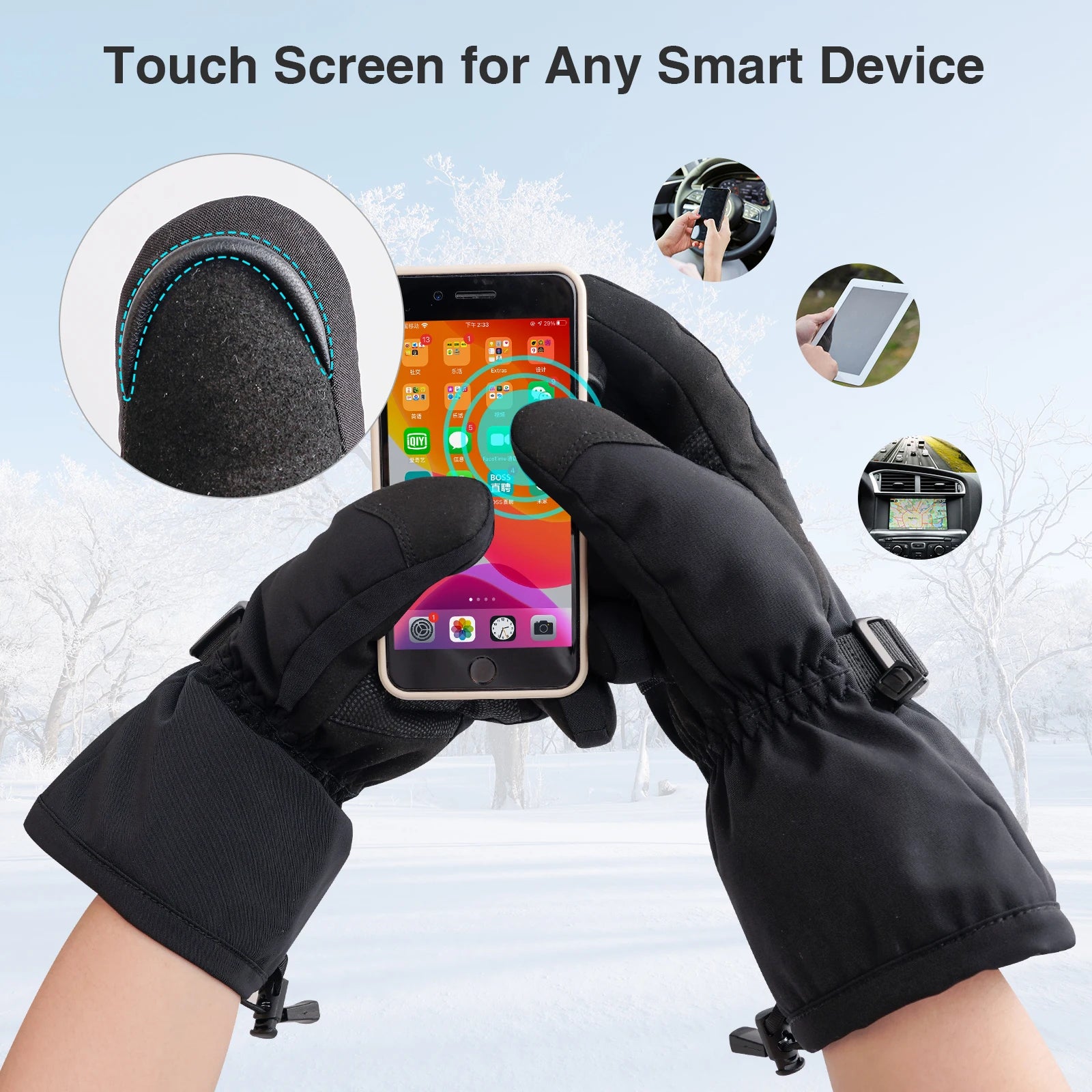 Rechargeable Heated Gloves Electric Battery Waterproof Thermal Touchscreen Winter Ski Gloves