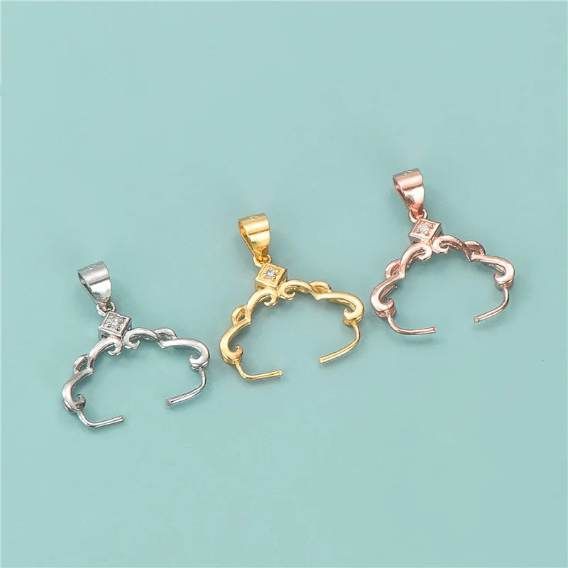 17.7mm Big Cz Pendant Pinch Bail Clip Accessories 925 Sterling Silver Pearl Jade Pendant Clasp Connectors for Jewelry Making