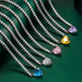 Luxury Jewelry Silver Plated Diamond Zircon Love Heart Shape Necklace Yellow Topaz Pink Heart Tennis Necklace