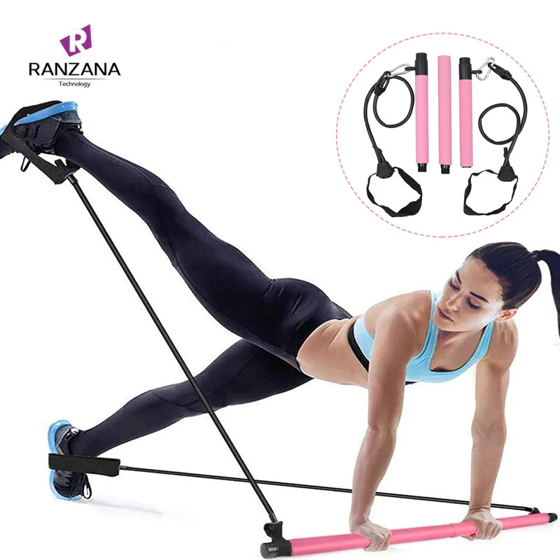 Detachable 3-Section Pilates Bar Stick for Fitness Yoga and Pilates EVA Material with Resistance Bands