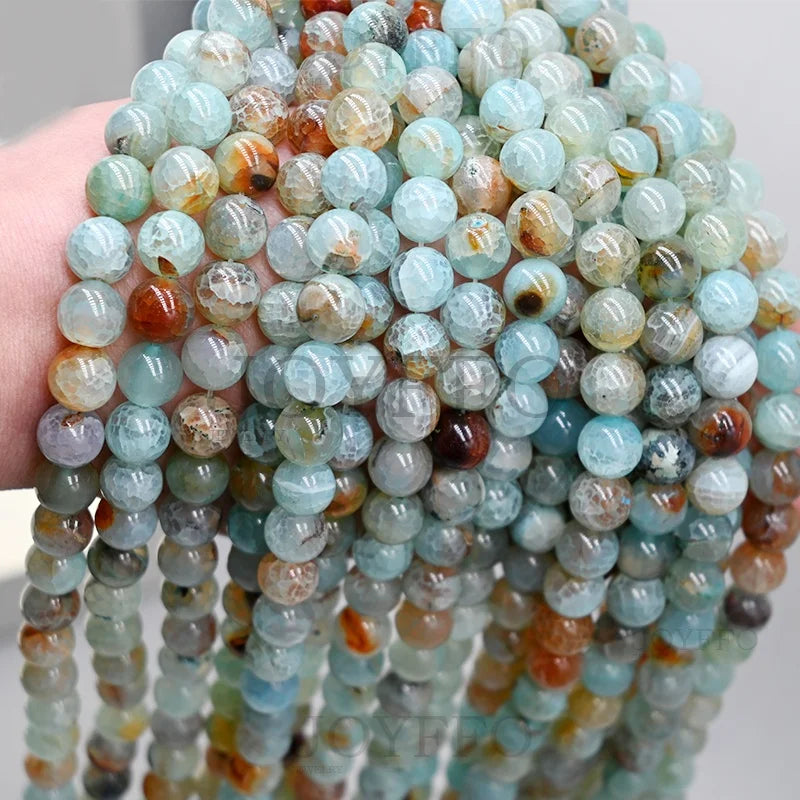 Round Genuine Stone Beading Loose Gemstone Hole DIY Charm Smooth Beads Natural Stone Beads Bracelet Necklace Jewelry Making