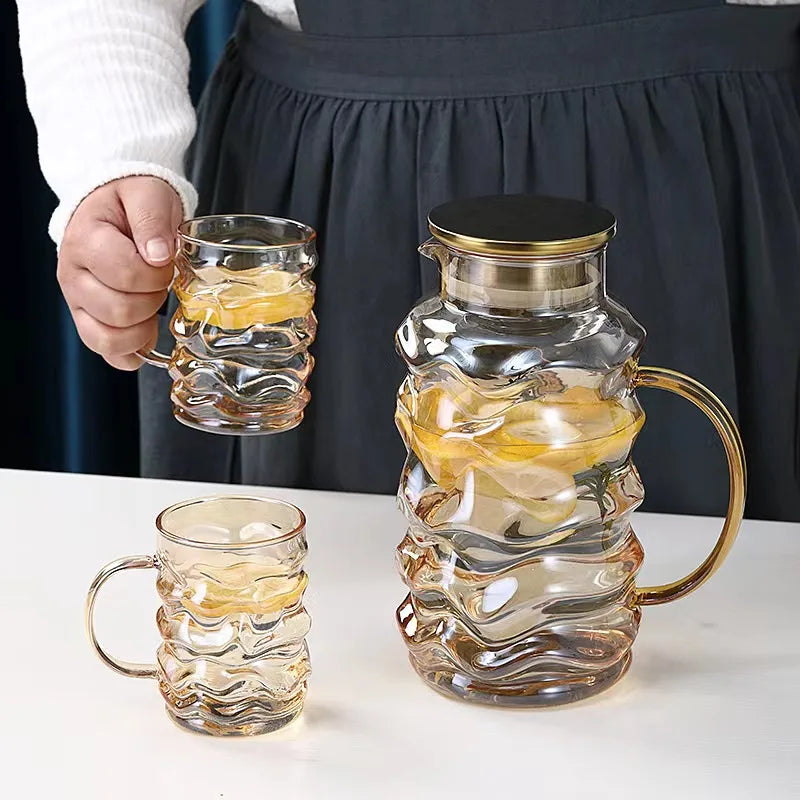 New Type Customized Gifts Water Ware 5 Pieces Heat Resistant Glass Water Jug Glass Pitcher Drinking Set