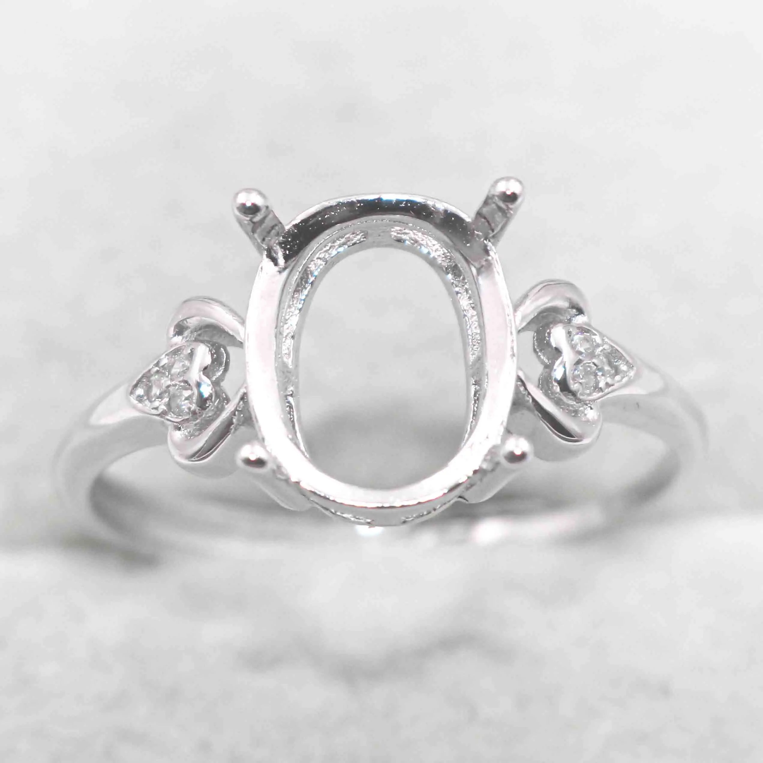 Sterling Silver 8*10mm Semi Mount Ring Empty Frame Blank Support Claws Setting S925 Base Holder Without Center Stone for Inlay