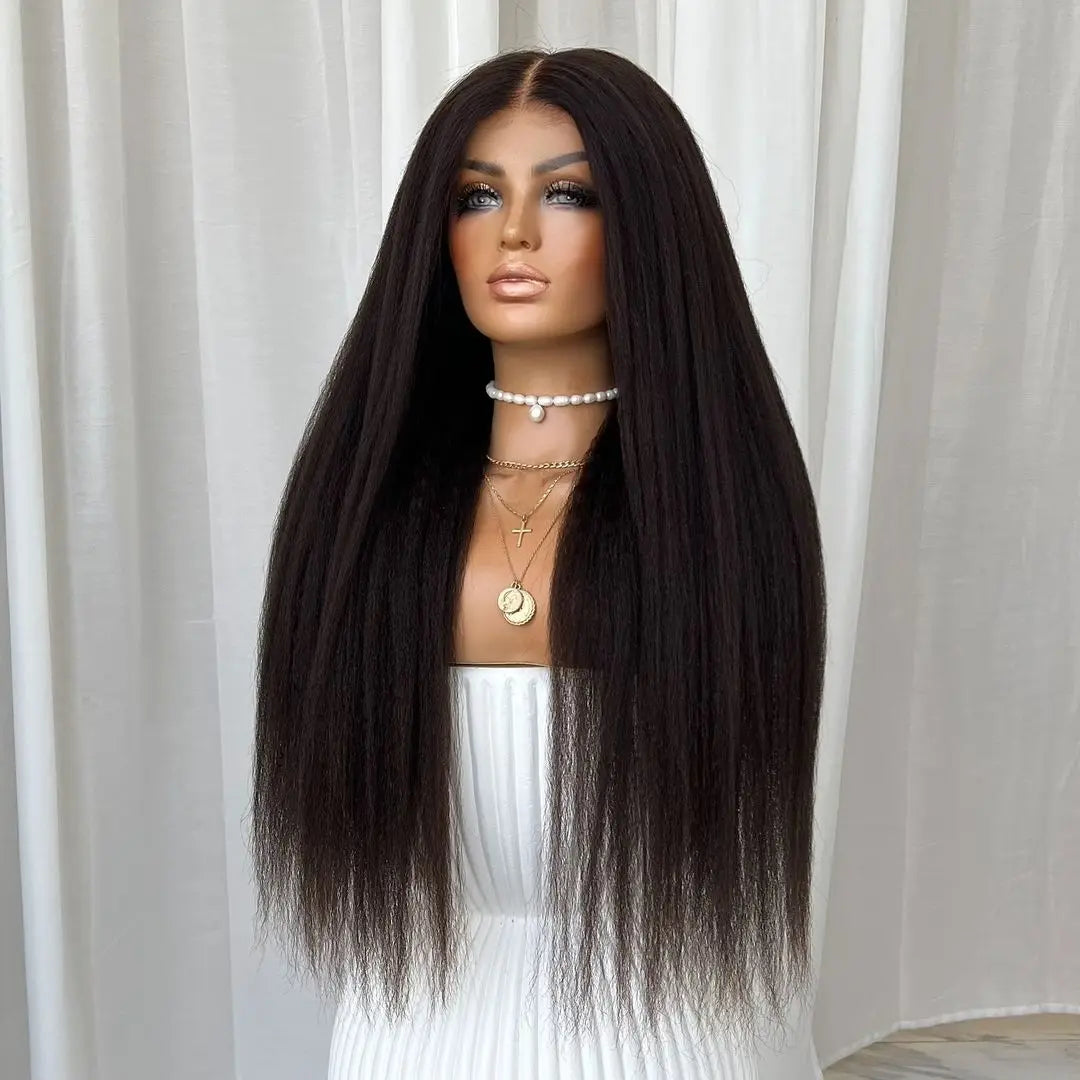 13x4 HD Transparent Kinky Straight Lace Front Wigs Kinky Yaki Straight Human Hair Wigs Bleached Frontal Wigs for Black Women