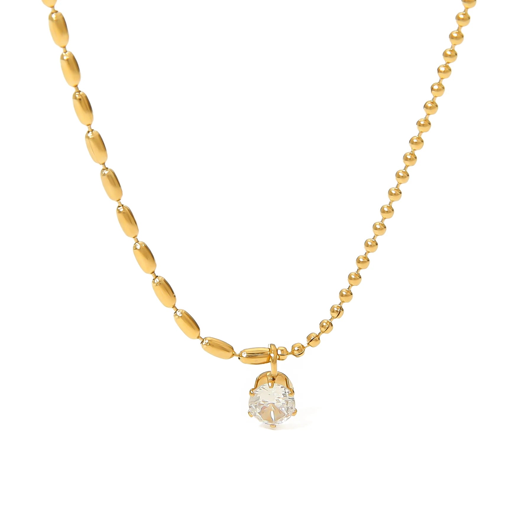 Ins Minimalist Fashion Stainless Steel 18k Gold Geometric Beads Zircon  Design of a Round Bead Necklace Women