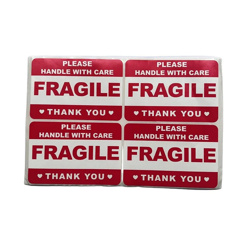 Red Strong Adhesive Waterproof Fragile Warning Stickers for Candle Craft Photo Frame Use Carton Packed 500 Pcs MOQ