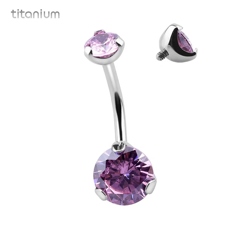 F136 Titanium Internally Threaded Belly Ring Round Zircon Navel Piercing Jewelry in Gold or Silver for Fashion & Gift