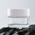 50ml Square Borosilicate Glass Cosmetic Eye Cream Jar with Screw Cap and Aluminum Lid