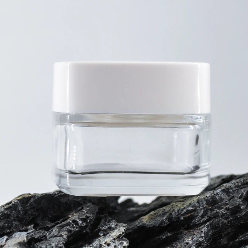 50ml Square Borosilicate Glass Cosmetic Eye Cream Jar with Screw Cap and Aluminum Lid