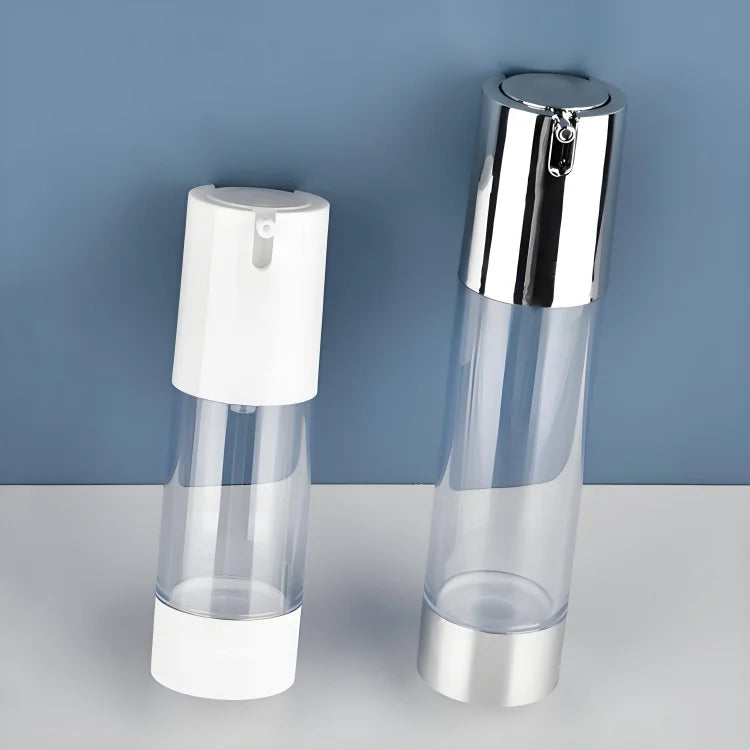 WOGU Empty Silver White Plastic Foundation Cosmetic Packaging 15ml 30ml 50ml Facial Care Lotion Serum Pump Tube Airless Bottle