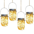 Christmas Outdoor Garden Decor IP65 Rated 4-Piece LED Solar Glass Mason Jar Hanging Lights