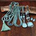 Turquoise Collar Ethnic Style Silver Boho Pendant Choker Necklaces Vintage Alloy Synthetic Turquoise Necklaces for Women