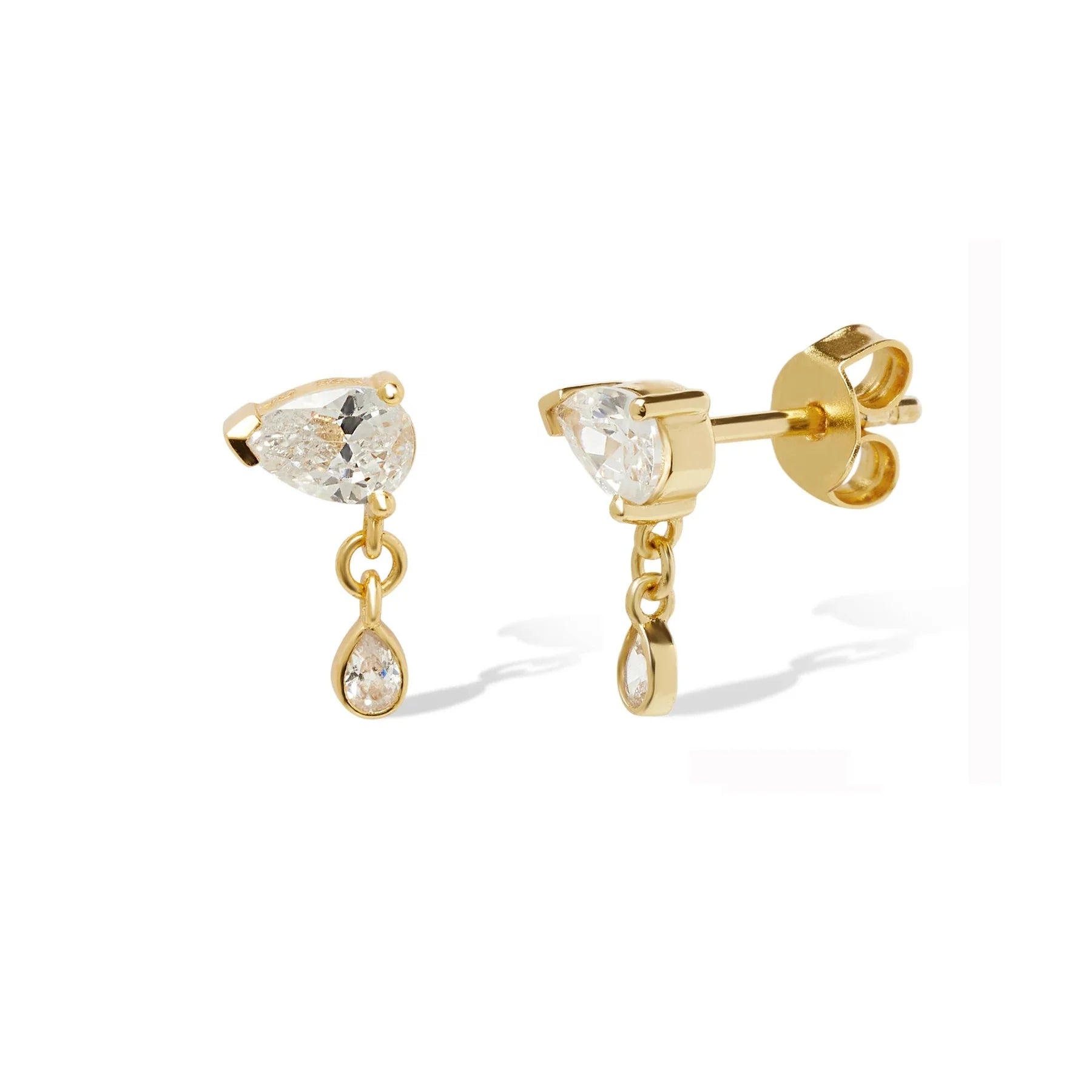 LOZRUNVE 925 Sterling Silver Gold Plated Pear CZ Hanging Stud Earring Jewelry