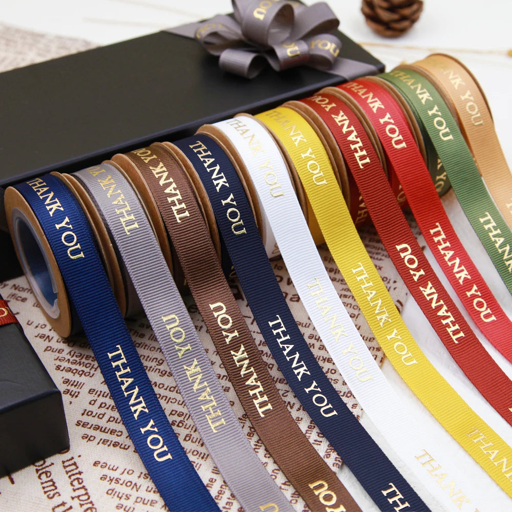 Cheap Price 5/8 Grosgrain Ribbon Rolls 10 Yard Personalised Printed Ribbon With Logo Custom Gift Wrapping Ribbon Thank You