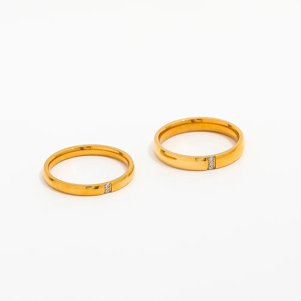 High End 18K Plain Gold One Row Zirconia  Narrow Band Rings Stainless Steel Trendy Simple Gold Plated Jewelry