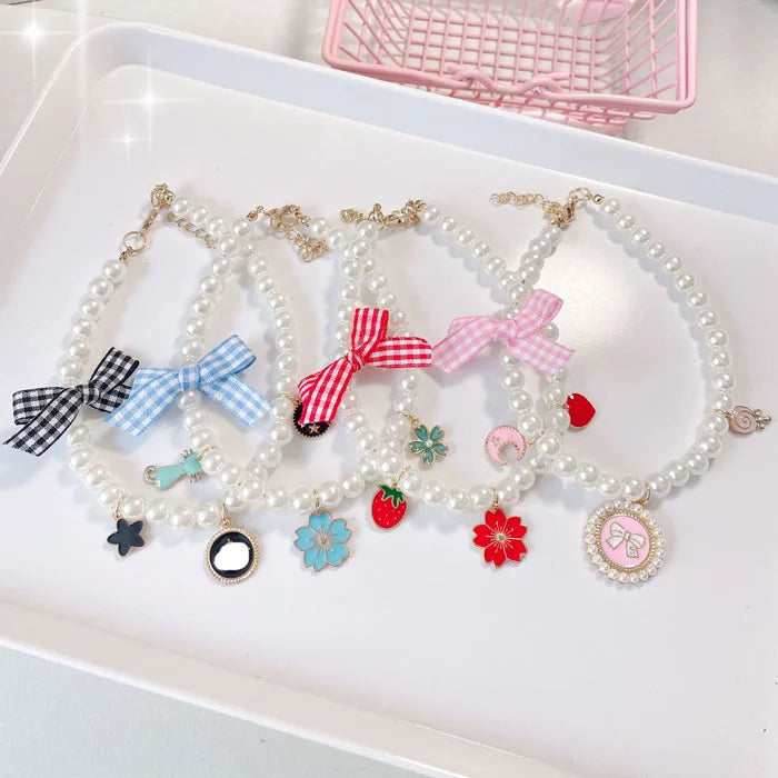 Sweet Bowknot Pet Necklace Dog Necklace with Pendant