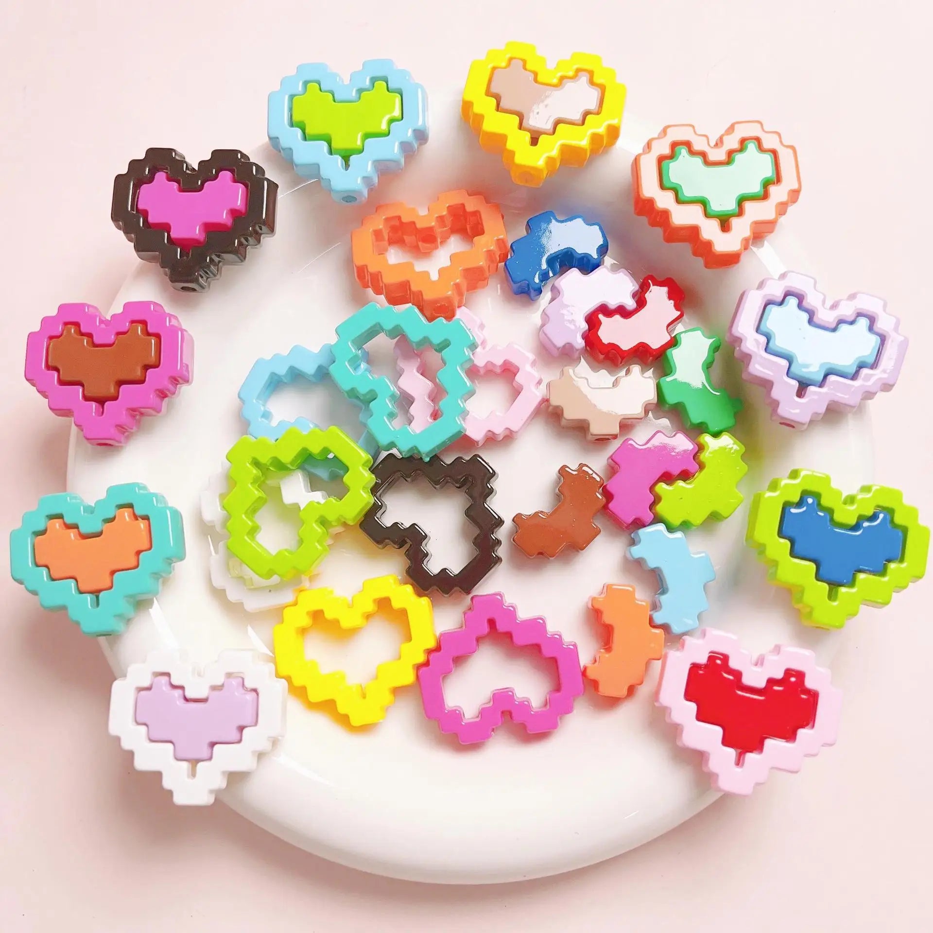 Acrylic Love Pixel Frame Loaded Beads Heart Shape DIY Mobile Phone Chain Jewelry Making