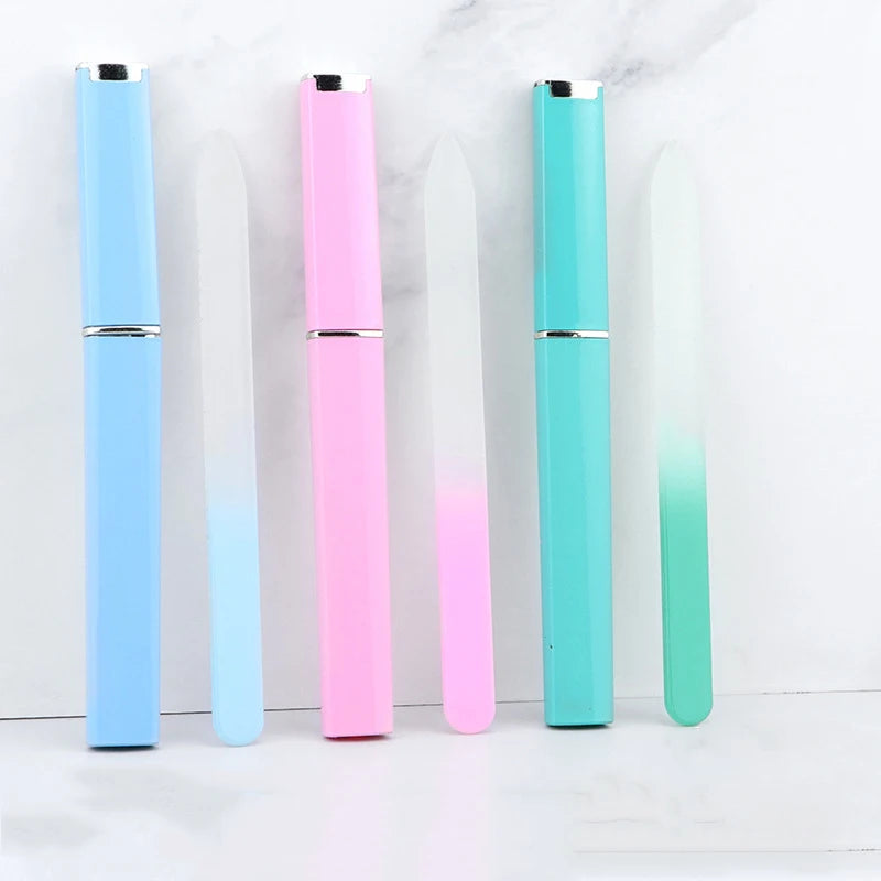 Private Logo Crystal Files Double Sided Manicure Fingernail Glass Nail File with Cases