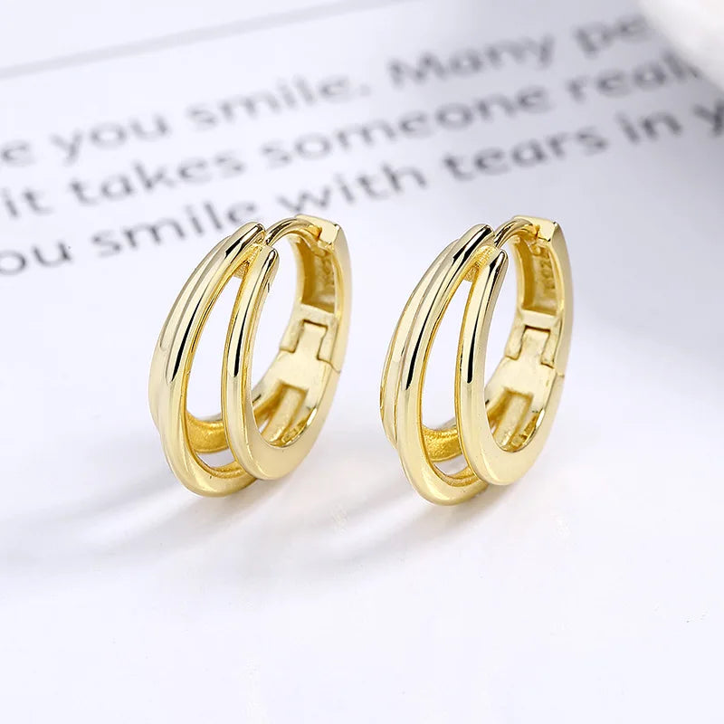 Fashion Jewelry 925 Sterling Silver Earring Hollow Three Layers Lines Gold Plated Hoop Earrings for Women