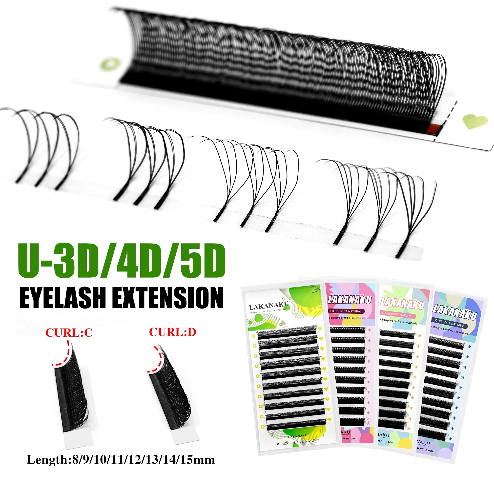 LAKANAKU 3D 4D 5D W U Shape Lash Clover Y Lash Extensions Double Tip C D Premade Volume Fans Private Label Extensions De Cils Uu