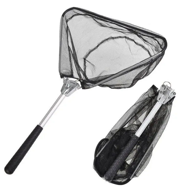 Triangle Folding Fly Fishing Tackle Aluminum Alloy Landing Net Fly Fishing Tackle Hand Net Nylon Fishing Net