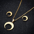 Fashion PVD Plated 18K Gold Silver Stainless Steel Necklace Earring Crescent Moon Jewelry Set for Women