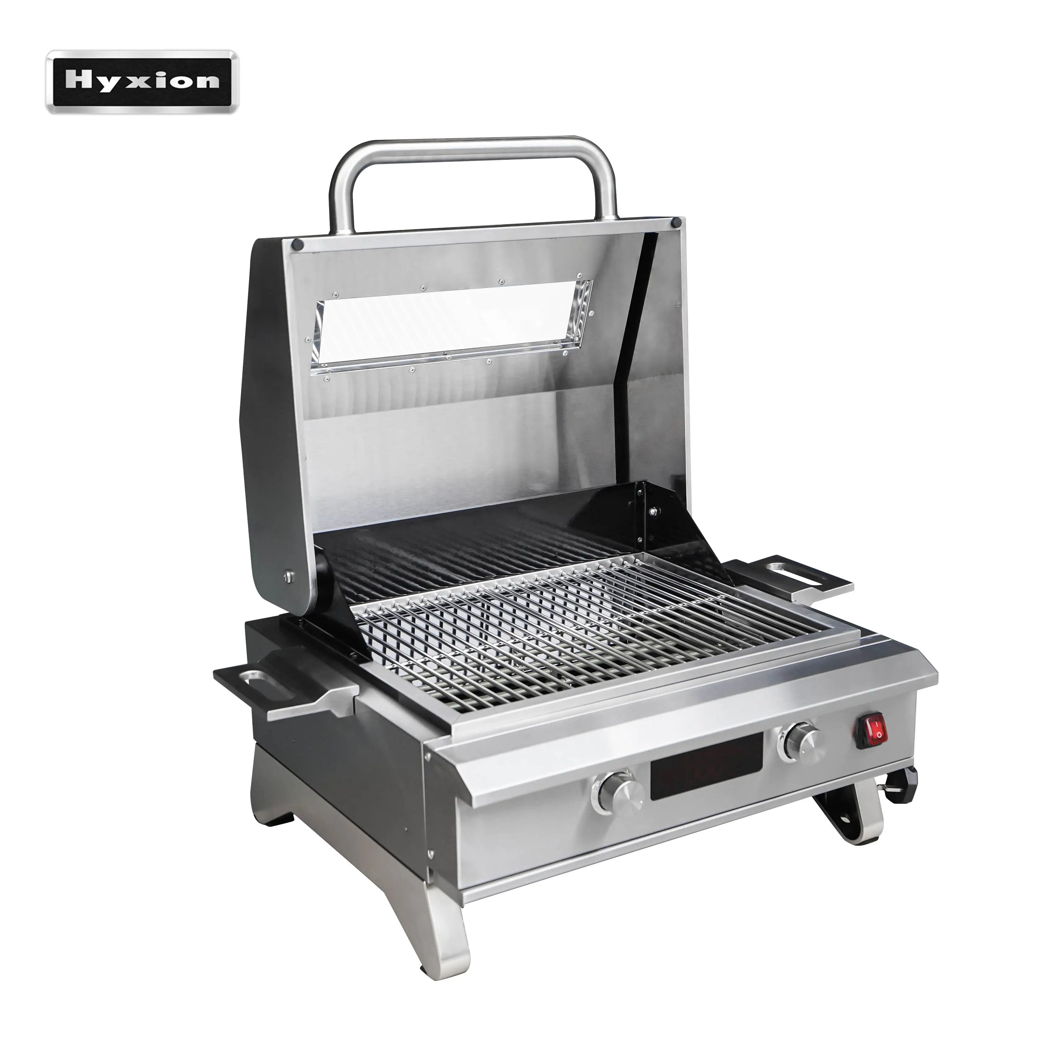 Modern 1200W Power Electric Tabletop Grill 450â„ƒ Max Temp 61x22cm Cooking Area Glass Window Cast Iron Griddle Design Premium
