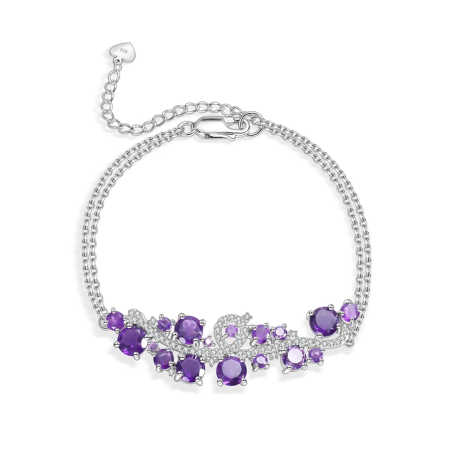 C4795 Abiding Jewelry Factory Direct Sale 925 Sterling Silver Natural Amethyst White Cz Ladies Anklet Bracelet for Women