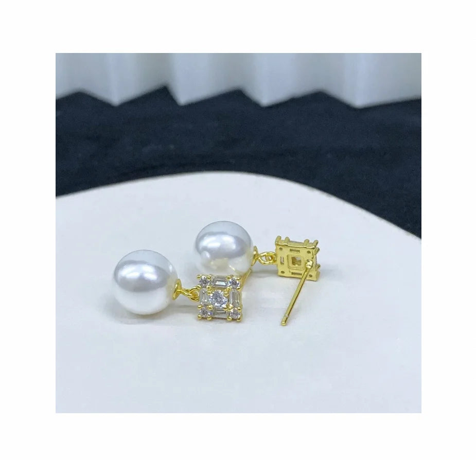 E2118 9-10mm DIY Natural Freshwater Pearl Charm Earrings Mounting Accessory 925 Sterling Silver Gold Plated  Jewelry for Women