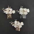 SLBRIDAL Ins Style Handmade Crystal Rhinestones Ceramic Flower Bridal Hair Comb Wedding Hair Accessory Bridesmaids Women Jewelry