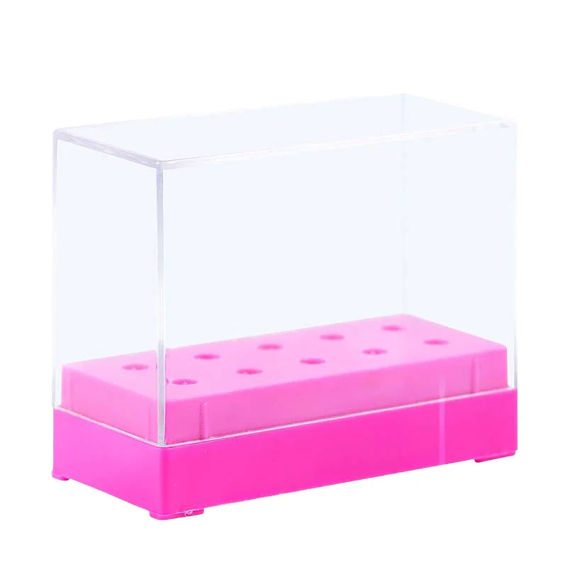 10 Hole Grinding Head Box. Square Eco-friendly Nail Drill Bit Storage Box Plastic Display Case for Nail Art
