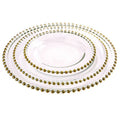 Hot Sale Wedding Decoration Dinnerware Sets Tableware Charger Plates Borosilicate Glass Gold Rim Roman Plate Dish Sustainable
