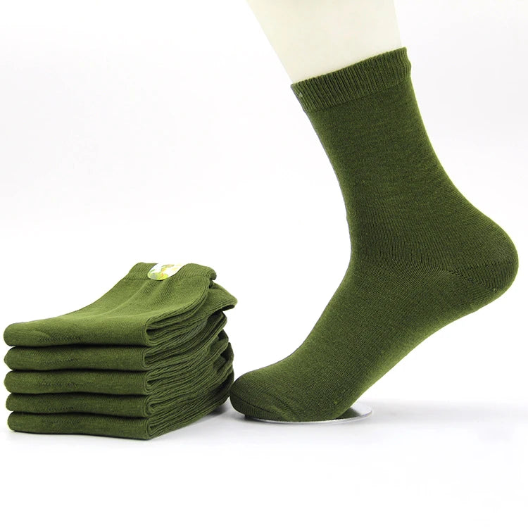 Double Needle Knit Crew Anti-Slip Breathable Eco-Friendly Autumn Casual Cotton Blend Terry Green Tactical Solid Mens Socks