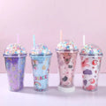 M Kawaii Blossom Bottle Creative Sequin Rabbit Crushed Ice Cup Summer Drink Mugs With Straw Coffee Juice Mugs