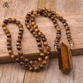 Tiger's Eye Mala Necklace for Men Meditation Jewelry  Healing Double Point Pendant Necklaces Gift