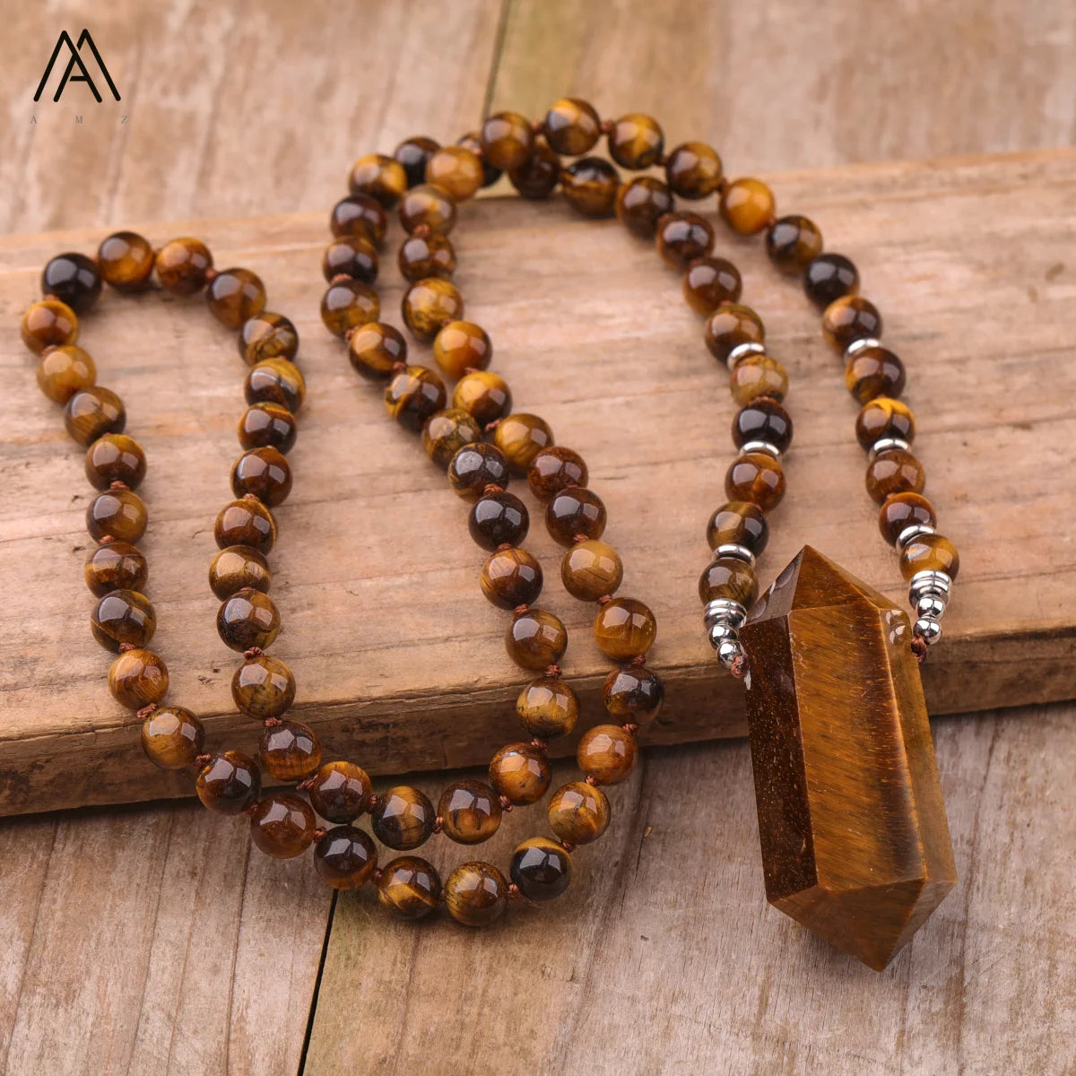 Tiger's Eye Mala Necklace for Men Meditation Jewelry  Healing Double Point Pendant Necklaces Gift