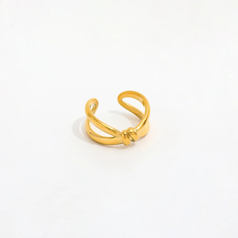 High End 18K PVD Gold Plated Double-layer Cross Knot Rings Stainless Steel Jewelry Women Gift