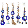 Wholesale Handmade Braided Hemp Rope Round Heart Water Drop Big Lucky Glass Blue Turkish Evil Eye Keychain Accessories for Car