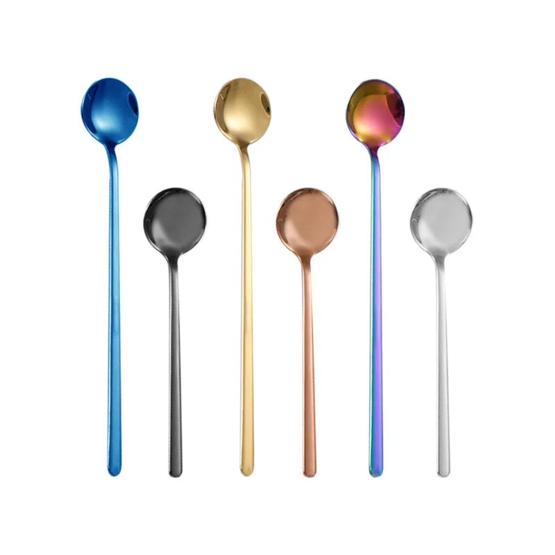 304 Stainless Steel Long Handle Coffee Stirring Spoon Dessert Small Round Spoon Mirror Long Ice Spoon Multi Purpose