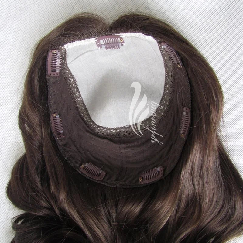 Brazilian Remy Hair Clip-in Topper Natural Color Skin Top Base Stock Toupee