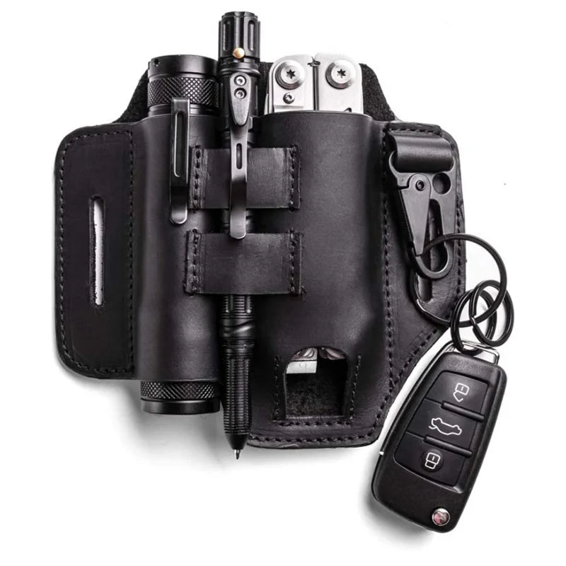 Sample Available Portable Genuine Leather EDC Leather Organizer Pouch Pocket Knife Sheath ForTactical Pens