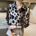 Ready Stock European and American Style Women's Leopard Print Loose Lapel Long-sleeved Fashion Shirt 8909#
