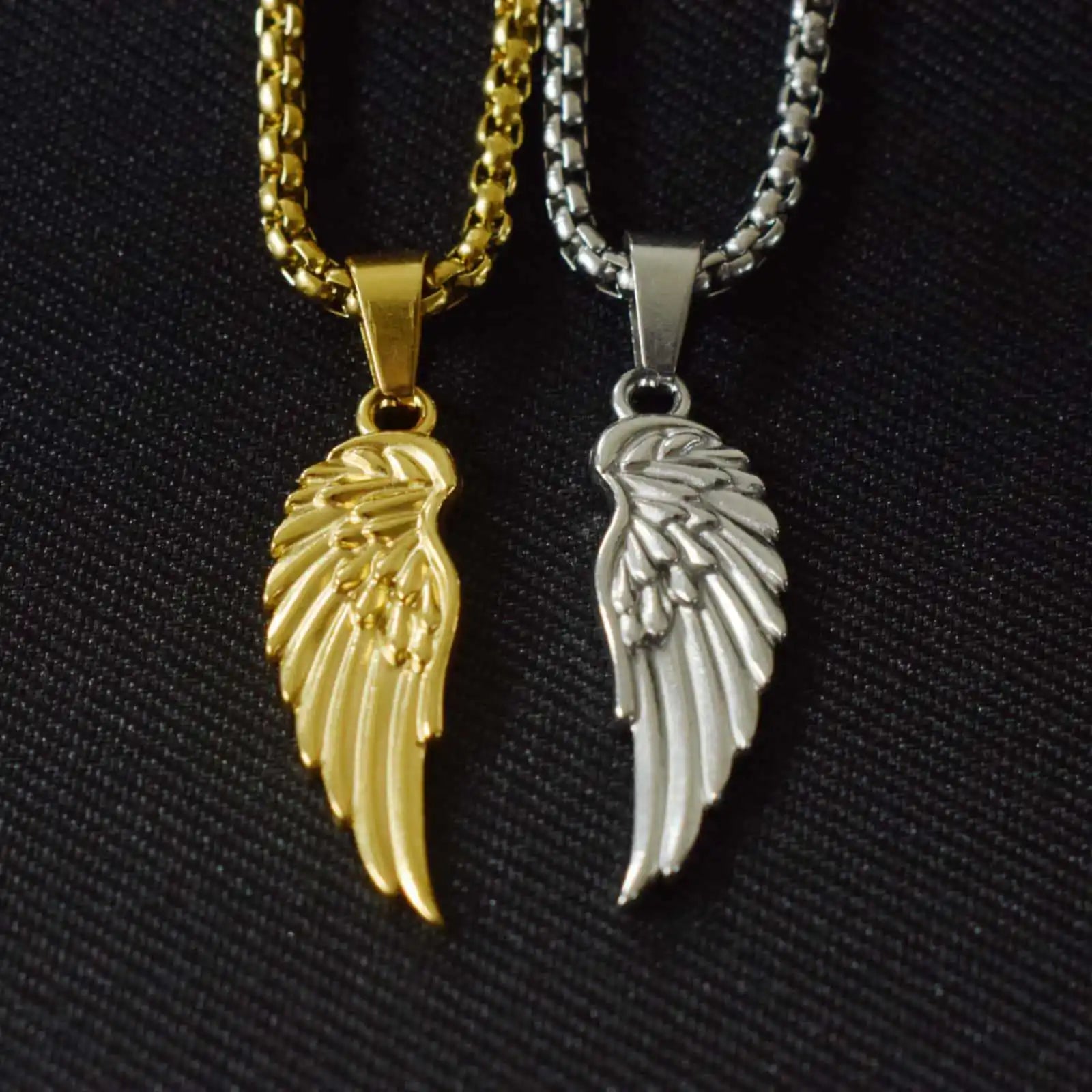 MECYLIFE Feather Necklace Stainless Steel Angel Wing Pendant Mens Fashion Jewelry