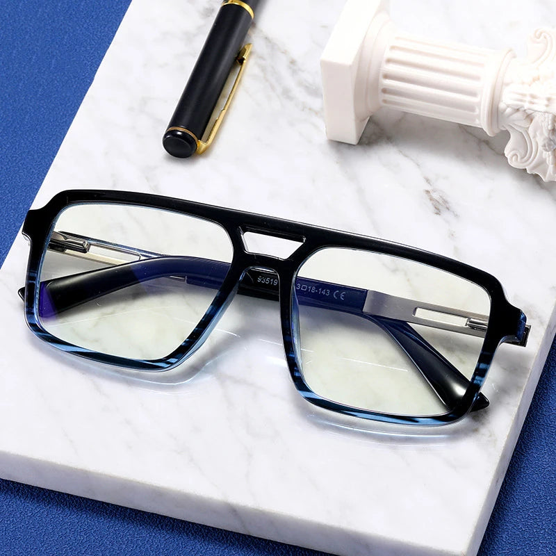 Fashion Square Double Bridges TR90 Unisex Glasses Frame Clear Anti-Blu-Ray Vintage Cat Eye UV400 Optical Computer Goggles