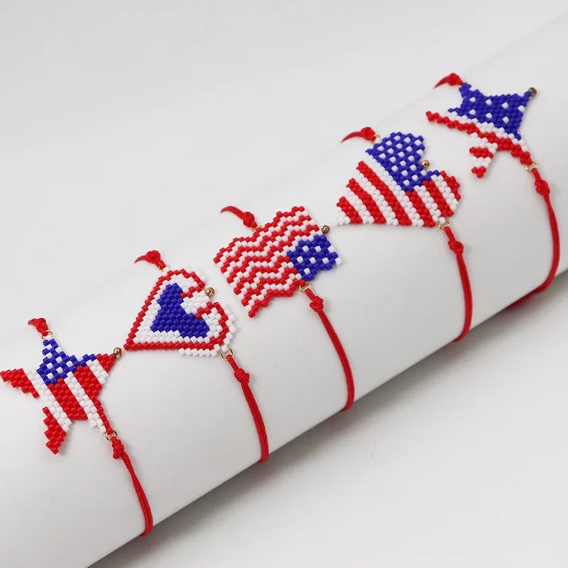 2025 New Arrival Unisex Miyuki Bohemia Bracelet Wholesale Handmade Rice Bead Adjustable Heart Star Flag Gifts Micro Insert Made