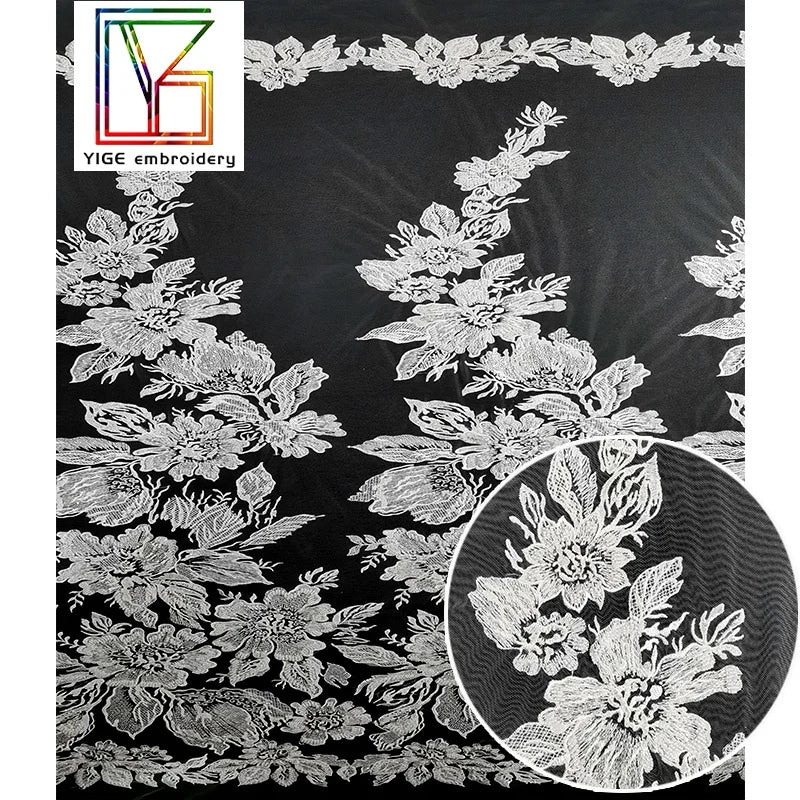 Bridal Wedding Decoration Materials White Beads Lace Tulle Fabrics With Sequins 5 Yards for Wedding Collection