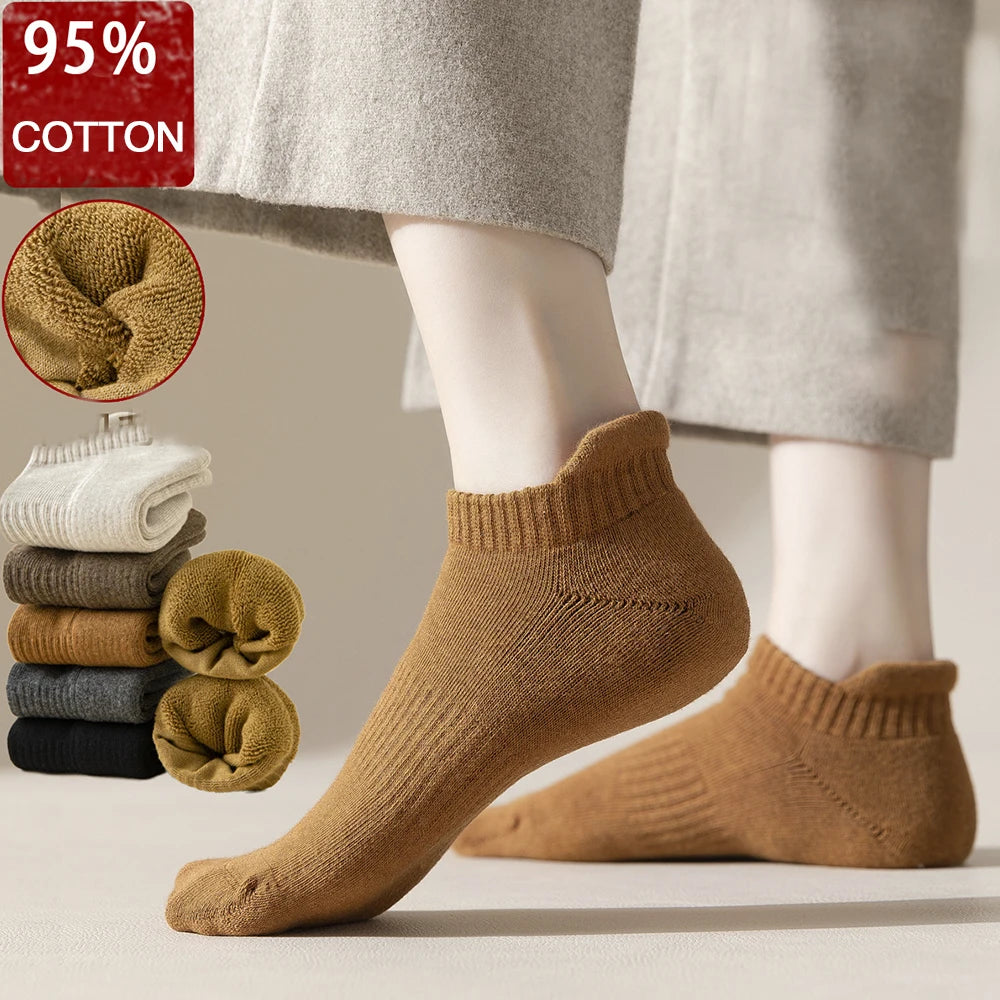 Custom Logo Cotton Socks Women's Thickened Boneless Loop Short Raised Ears Shallow Mouth Boat Socks