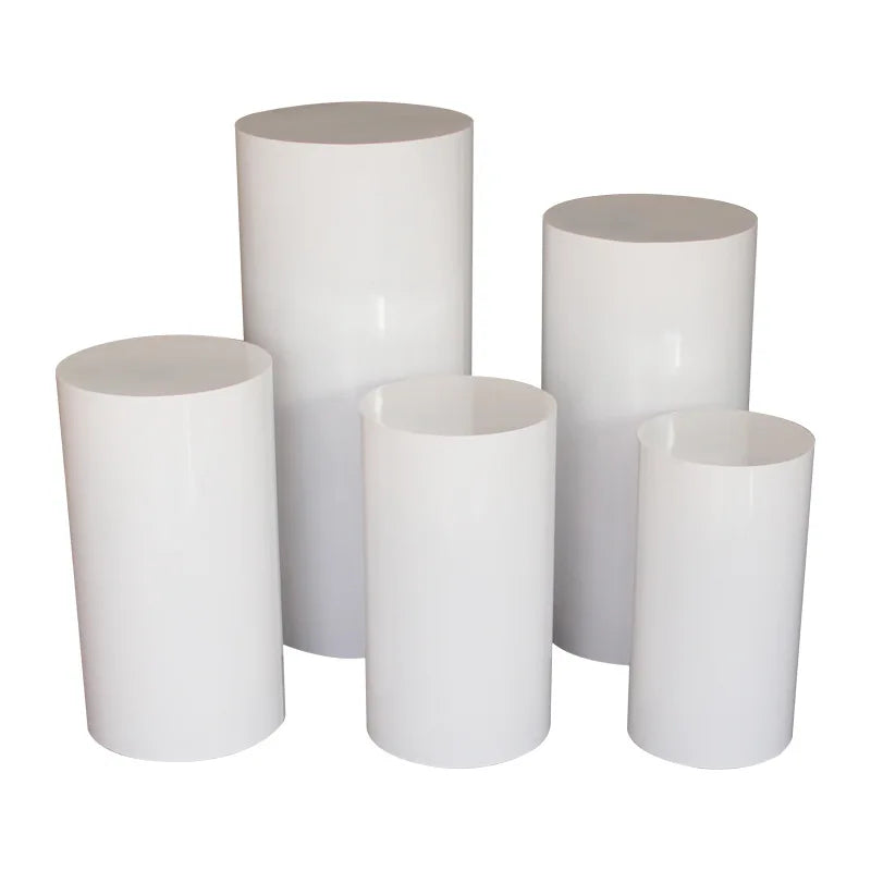 L869 Wedding Party Decor White Golden Cylinder Round Plinths Wedding Centerpieces Cake Dessert Flower Display Table Metal Stand