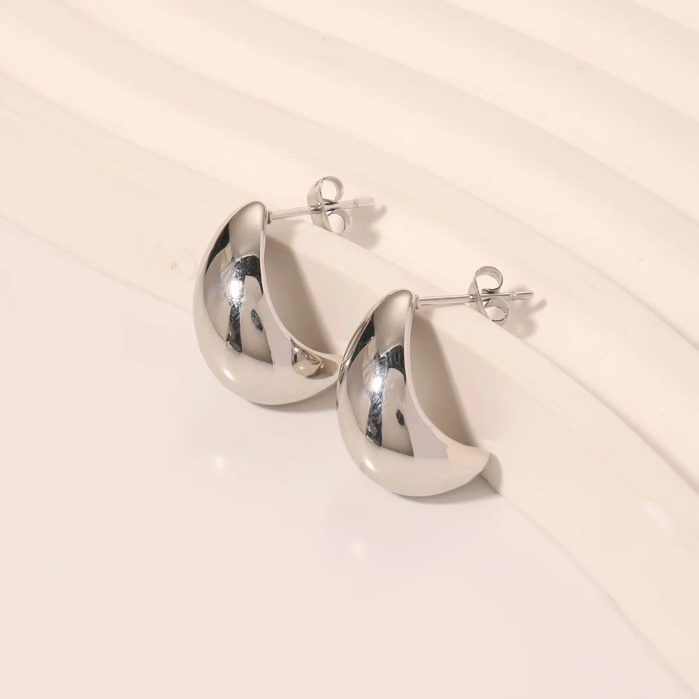 Punky Women's Stainless Steel Hoop Earrings High Polished Waterdrop CC Geometric Shape Moon Style Fashion Jewelry